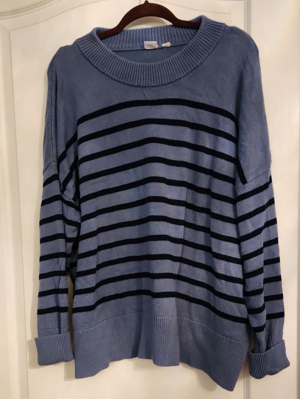 GAP Light Blue Crewneck Sweater with Navy Stripes